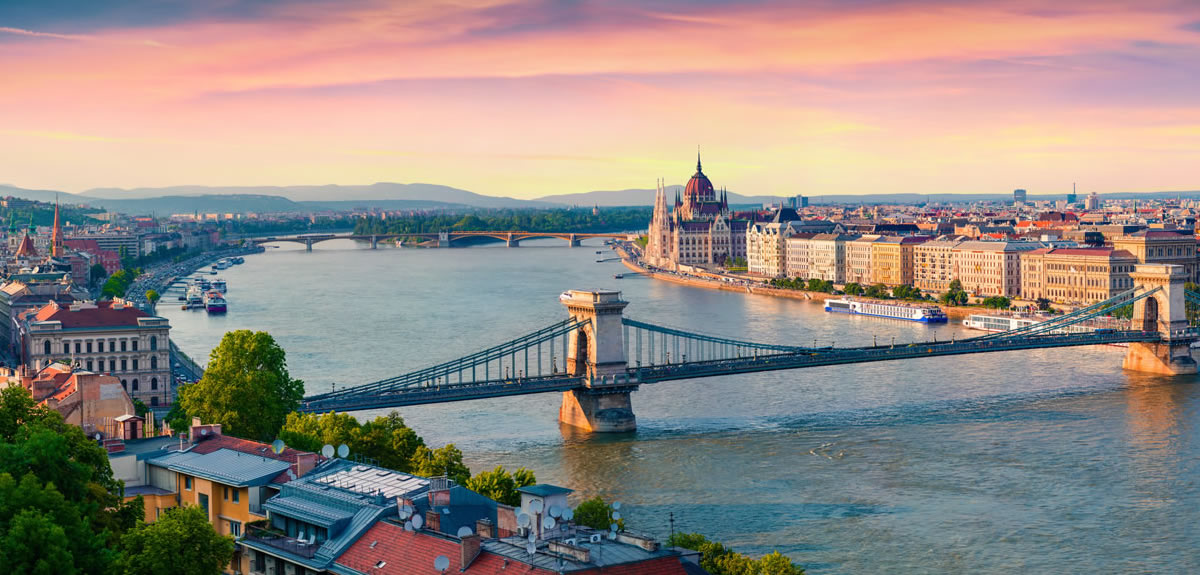 hungary's bridge and historic buildings on the waterfront