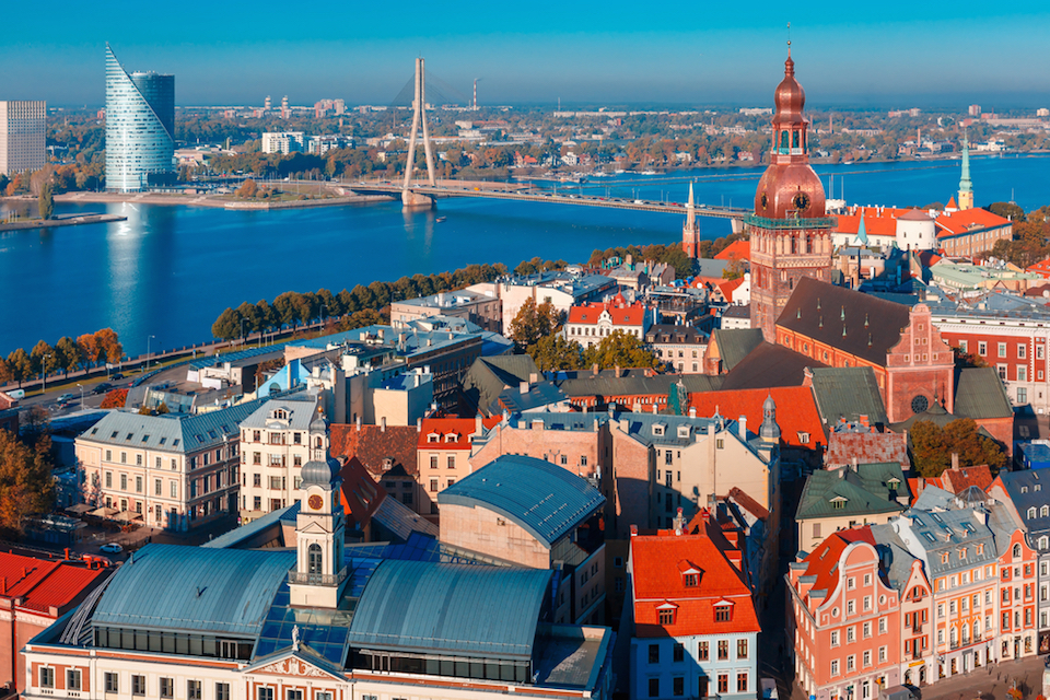 historic waterfront architecture and colorful buildings in latvia