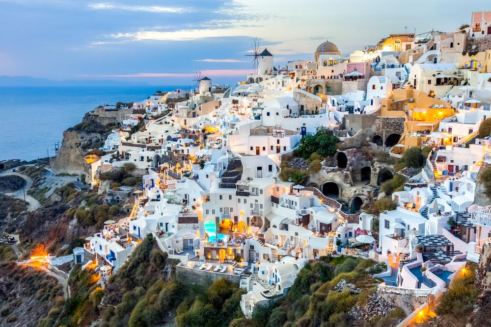 white washed buildings in santorini and mykonos in greece for esl teachers to enjoy year round